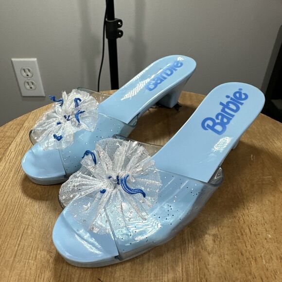 Vintage Barbie Clear Glitter Dress Up Shoes Play Heels Blue 1996 Youth Size - Picture 1 of 5